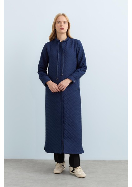 Ince Kapitone Bağcık Detaylı Pardesü Lacivert fiyatları