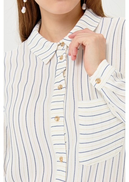 Gömlek Yaka Çizgili Tunik Ekru modelleri