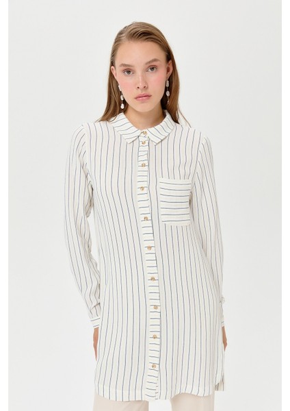 Gömlek Yaka Çizgili Tunik Ekru fırsatları