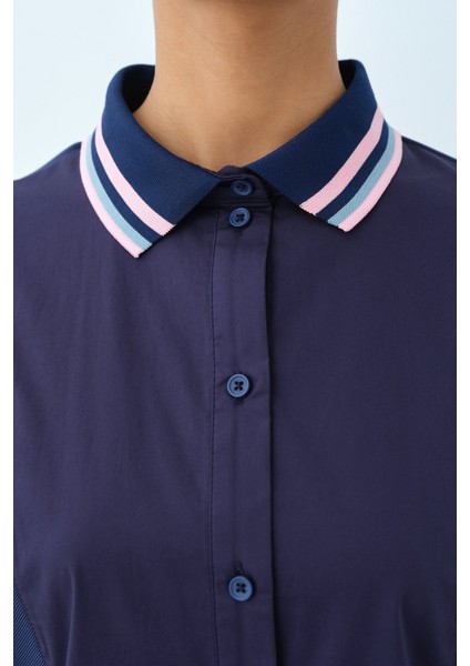 Kolları Çizgili Ribana Yakalı Poplin Tunik Lacivert fiyatları
