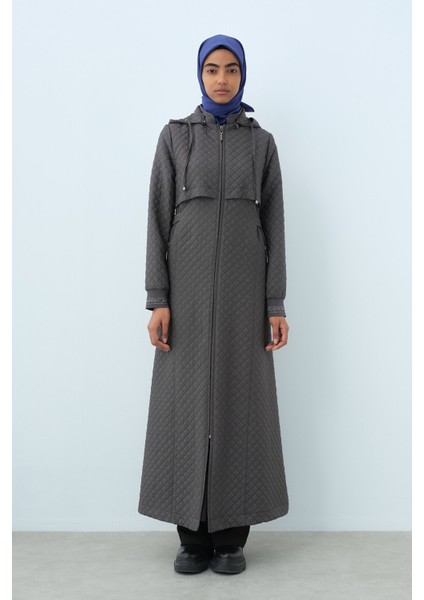 Ince Kapitone Kemer Toka Detaylı Pardesü Füme