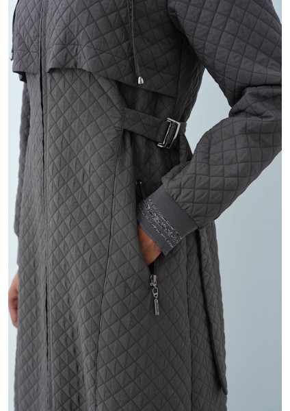 Ince Kapitone Kemer Toka Detaylı Pardesü Füme modelleri