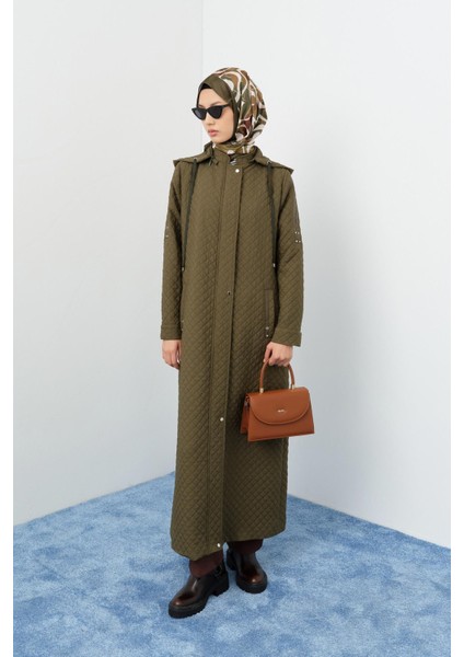 Ince Kapitone Aksesuar Detaylı Pardesü Haki fiyatları