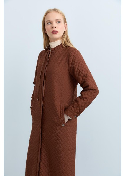 Ince Kapitone Bağcık Detaylı Pardesü Kahve modelleri