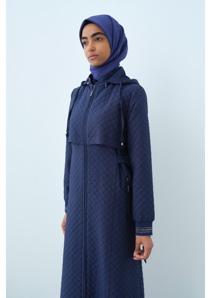 Ince Kapitone Kemer Toka Detaylı Pardesü Lacivert modelleri