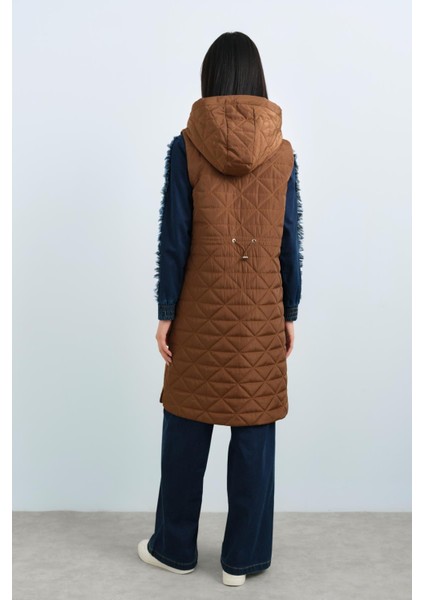 Arkası Ayarlamalı Kapitone Yelek Camel modelleri