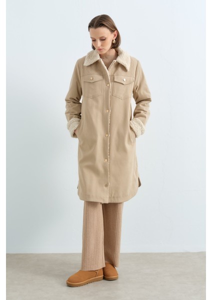 Kürk Astarlı Gabardin Kaban Bej fiyatları