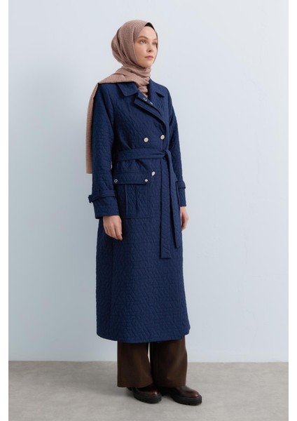 Ince Kapitone Kuşgözü Detaylı Trençkot Lacivert fiyatları