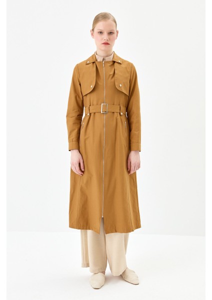 Kemer Detaylı Fermuarlı Kap Camel