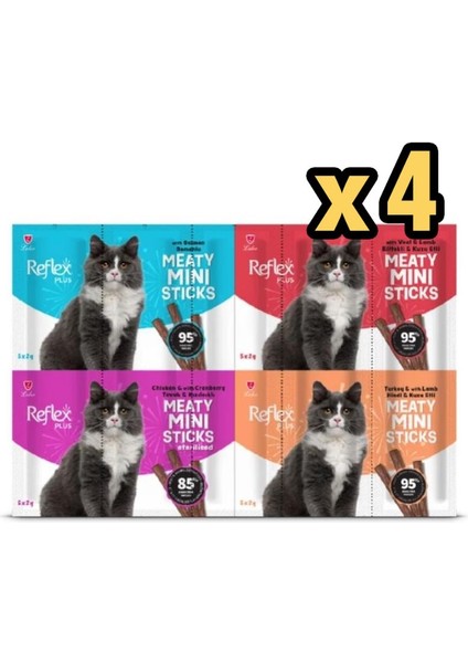 Mini Mix Somonlu Kuzu Etli Biftekli Kisir Tavuk Kedi Ödülleri 20 x 2 gr x 4 Adet