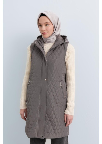 Cep Detaylı Kapitone Yelek Gri modelleri