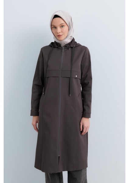 Seyyar Kapşonlu Cep Detaylı Kap Füme