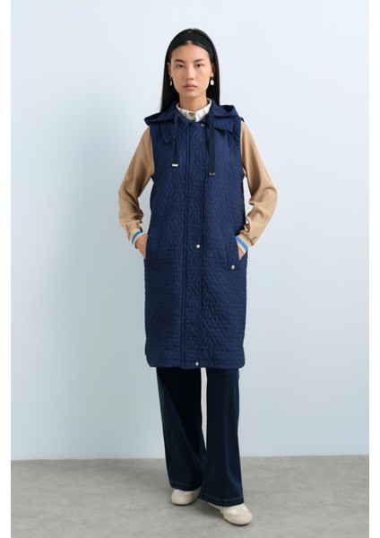 Ince Kapitone Seyyar Kapşonlu Yelek Lacivert fiyatları