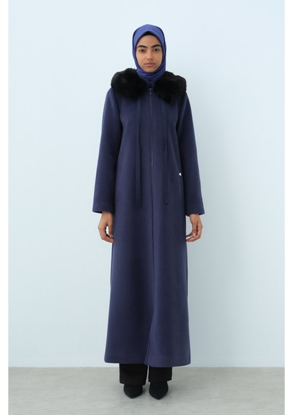 Tam Boy Fermuarlı Basic Manto Indigo