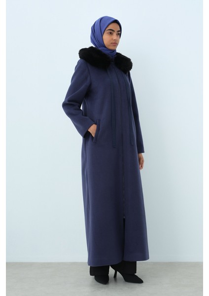 Tam Boy Fermuarlı Basic Manto Indigo fiyatları