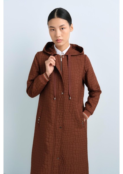 Ince Kapitone Kolları Ribanalı Kapşonlu Kap Kahve modelleri