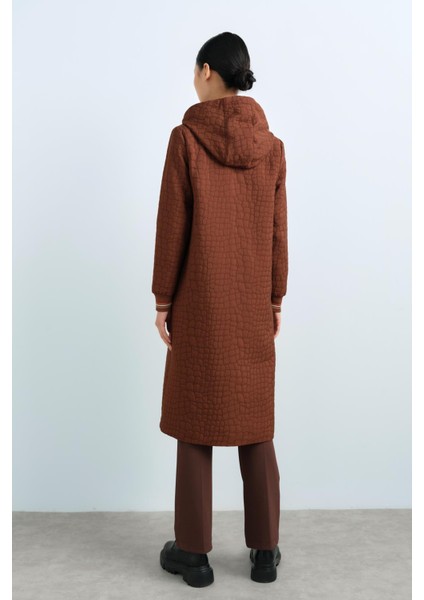 Ince Kapitone Kolları Ribanalı Kapşonlu Kap Kahve fırsatları