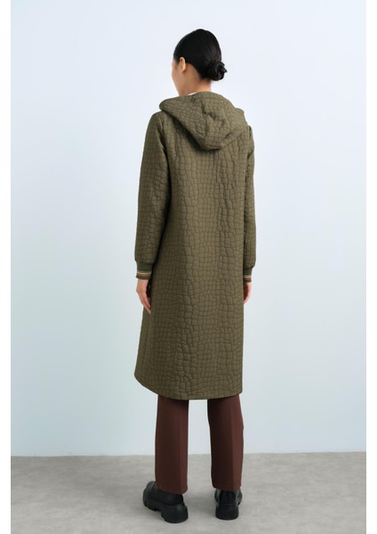 Ince Kapitone Kolları Ribanalı Kapşonlu Kap Haki fırsatları