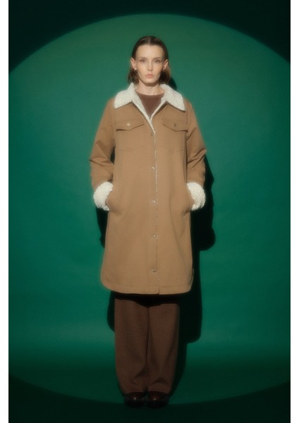 Kürk Astarlı Gabardin Kaban Vizon