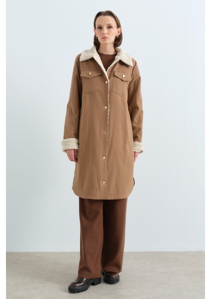 Kürk Astarlı Gabardin Kaban Vizon modelleri