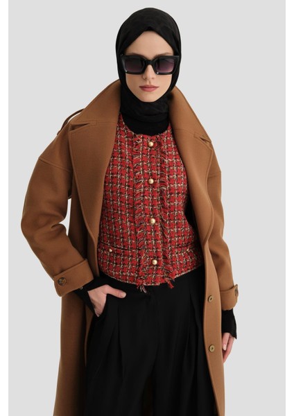 Kup Kesikli Manto 24K8107 Taba