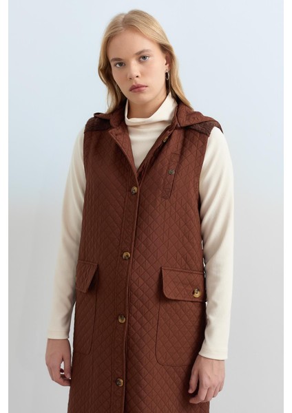 Ince Kapitone Torba Cepli Uzun Yelek Kahve fiyatları