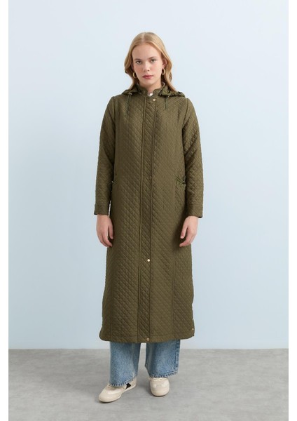 Ince Kapitone Cep Detaylı Spor Kap Haki