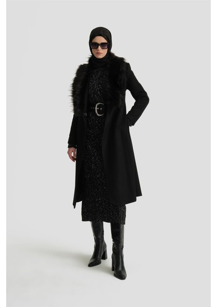 Kürklü Kaşe Kap 24KH7530 Siyah