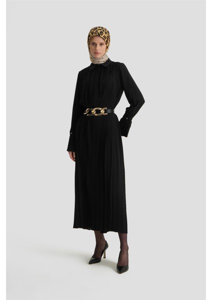 Piliseli Gömlek Elbise 24K9904 Siyah fiyatları