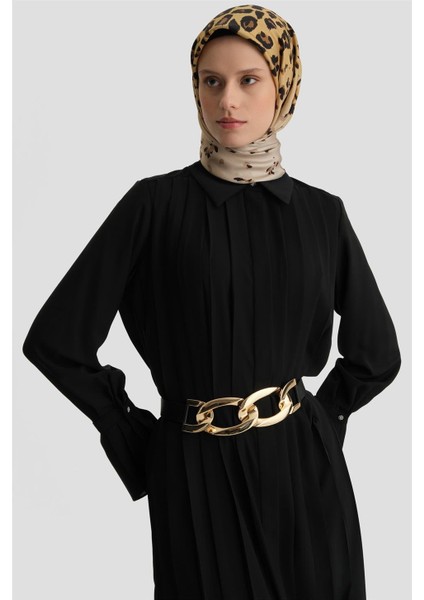 Piliseli Gömlek Elbise 24K9904 Siyah modelleri