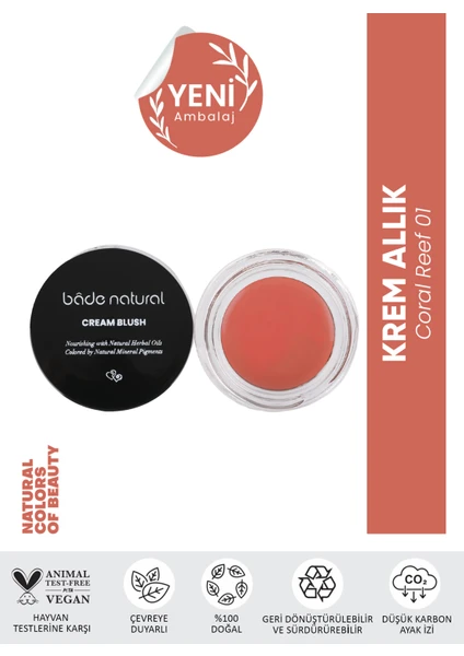 Bade Natural Krem Allık Coral Reef 01 %100 Doğal