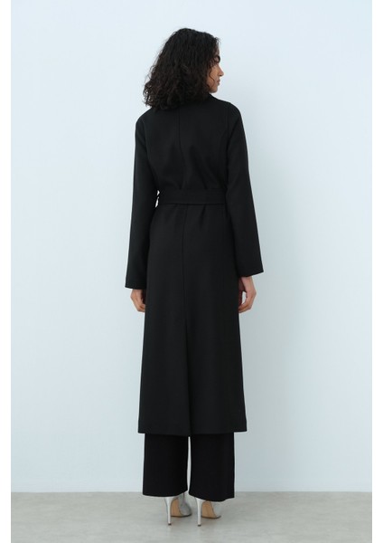 Asimetrik Yakalı Kuşaklı Kaban Siyah fırsatları