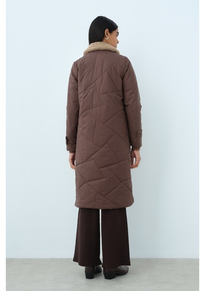 Peluş Yakalı Kapitone Kaban Kahve fırsatları