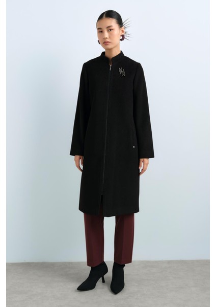 Fermuarlı Basic Kaban Siyah