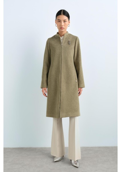 Fermuarlı Basic Kaban Haki