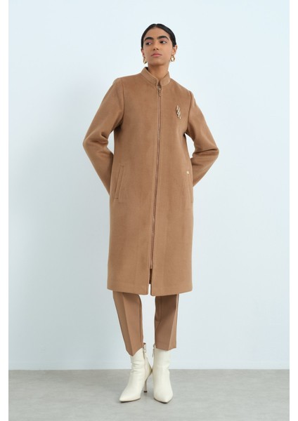 Fermuarlı Basic Kaban Camel