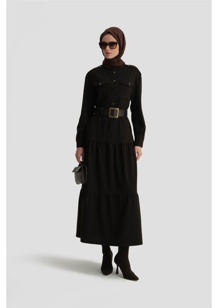 Kemerli Elbise 24K9909 Kahverengi