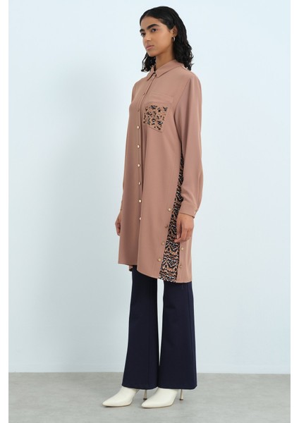 Empirme Detaylı Süs Cepli Tunik Camel fiyatları