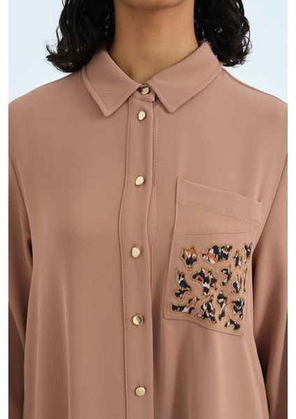 Empirme Detaylı Süs Cepli Tunik Camel modelleri