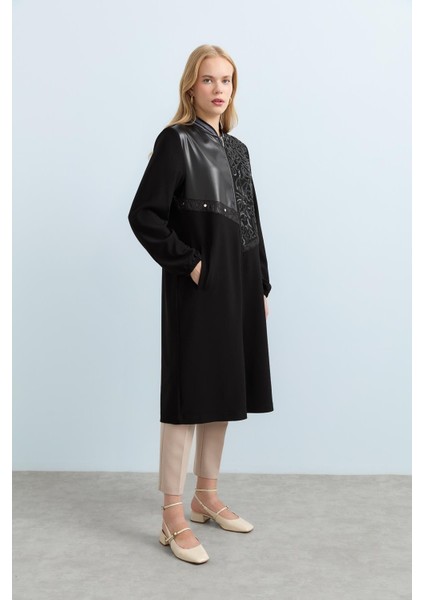 Deri ve Payet Garnili Örme Kap Siyah modelleri