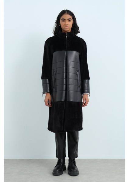 Deri Detaylı Angora Kaban Siyah