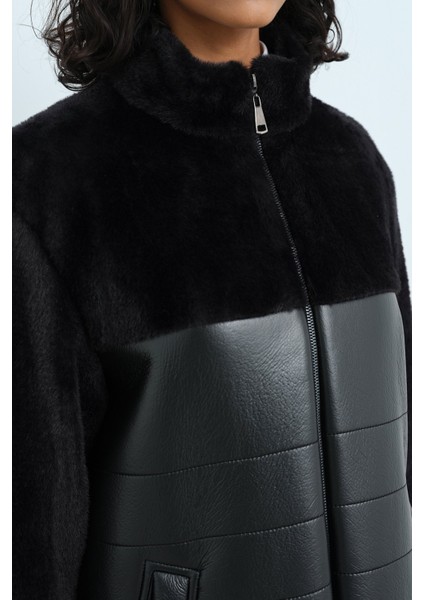 Deri Detaylı Angora Kaban Siyah modelleri