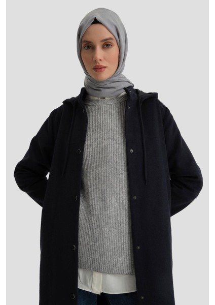 Kapüşonlu Manto 24KH8111 Lacivert