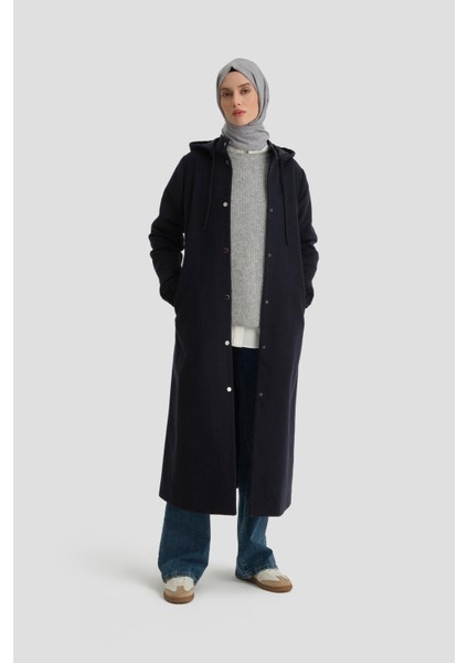 Kapüşonlu Manto 24KH8111 Lacivert