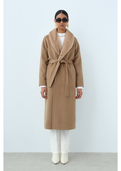 Kürklü Şal Yaka Kuşaklı Kaşmir Kaban Vizon