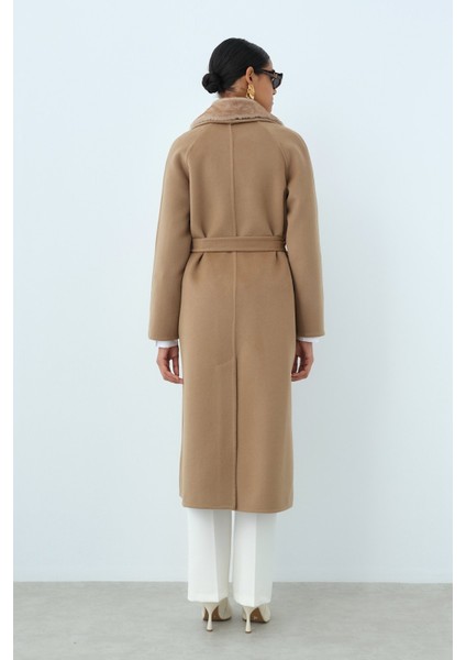 Kürklü Şal Yaka Kuşaklı Kaşmir Kaban Vizon fırsatları