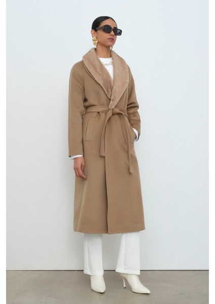 Kürklü Şal Yaka Kuşaklı Kaşmir Kaban Vizon indirimleri