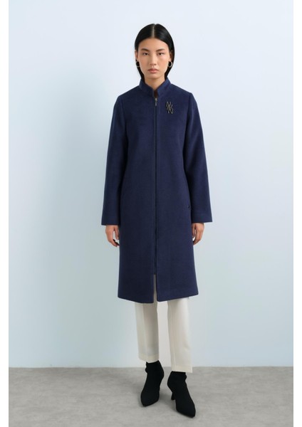 Fermuarlı Basic Kaban Indigo