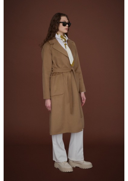 Kuşaklı Torba Cepli %100 Yün Kaban Vizon fiyatları