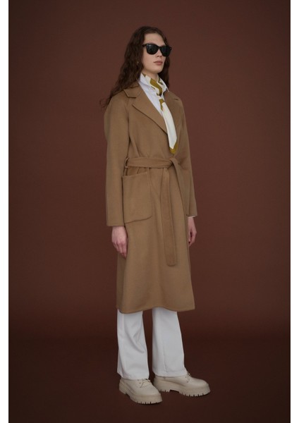 Kuşaklı Torba Cepli %100 Yün Kaban Vizon modelleri